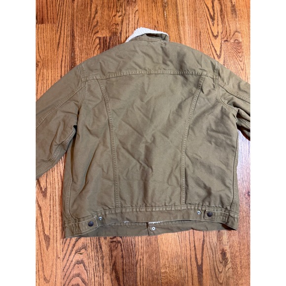 Levis Mens Sherpa Lined Trucker Jacket Olive Brown Canvas Size XL - Picture 11 of 12